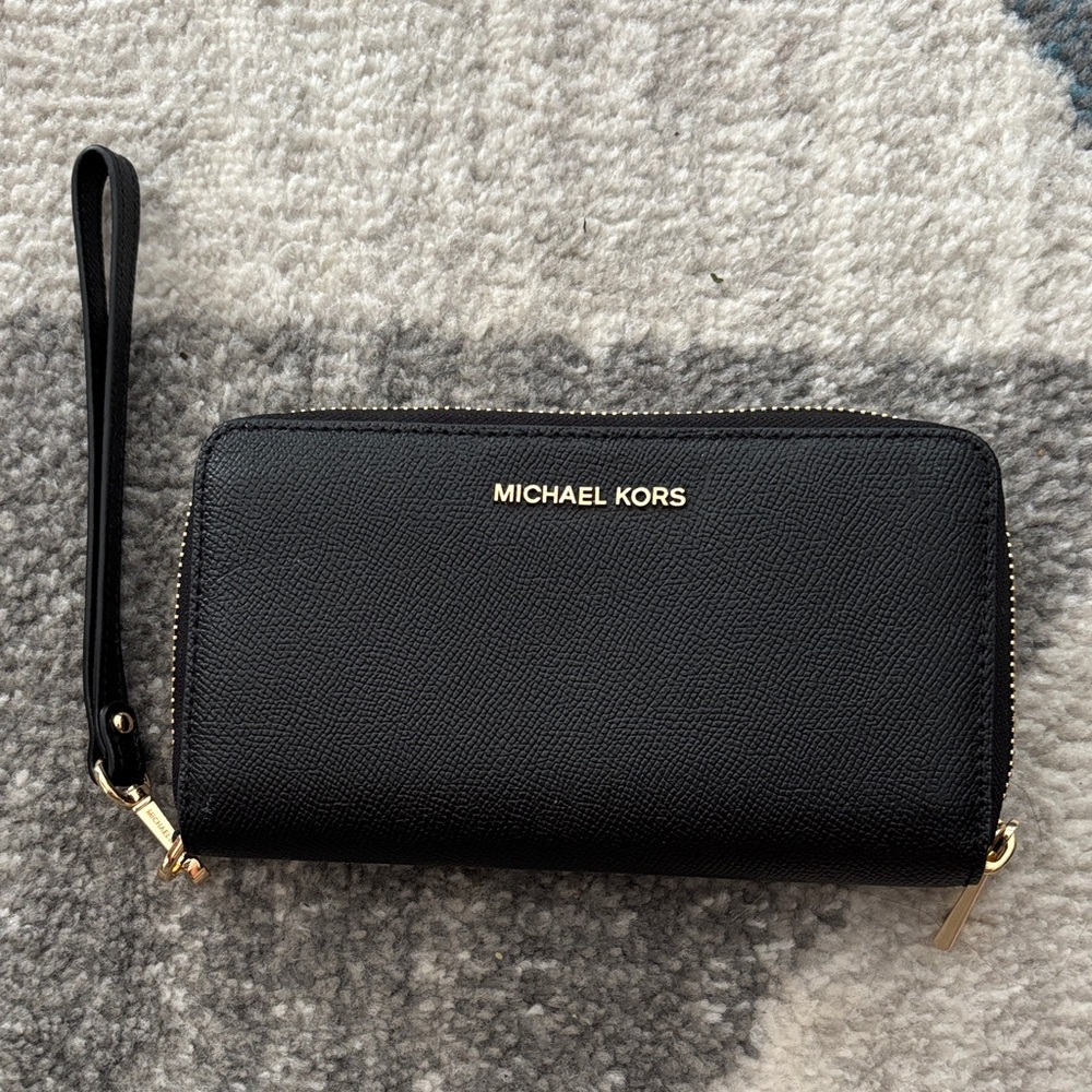 Michael Kors Black and Gold Wristlet